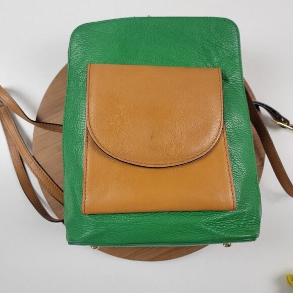 Divina Firenze Made in Italy Green Tan Leather Womens Convertible Backpack Purse - Picture 2 of 13